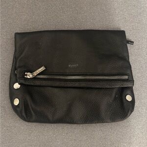 Black Leather Clutch with Silver Accents